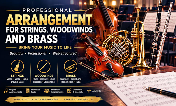 create a professional arrangement for strings, woodwinds, and brass