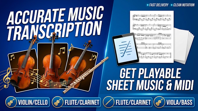 professionally transcribe orchestral instruments violin, cello, viola