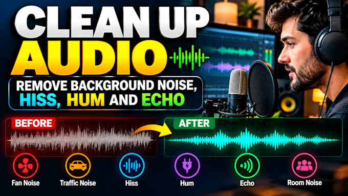 clean up audio, remove background noise, hiss, hum and echo