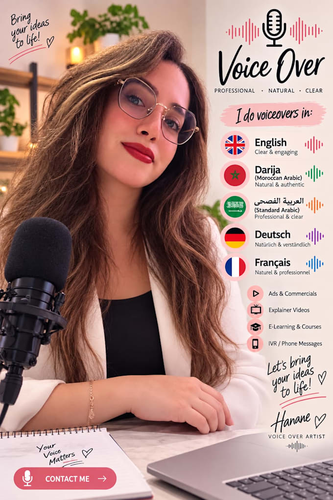 record professional voice over in 5 languages