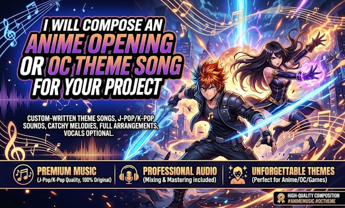 compose an anime opening or oc theme song for your project