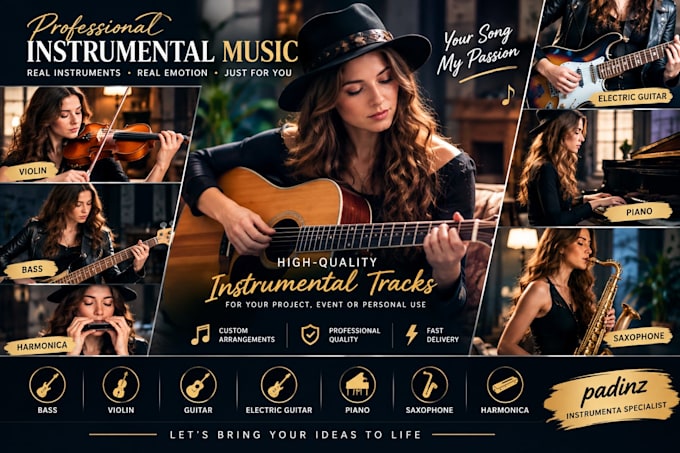 record professional bass, violin, guitar, and harmonica trac