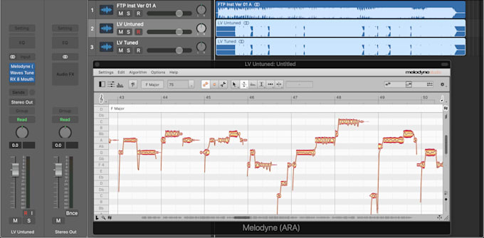 manually tune and time align your vocals with melodyne, rx8