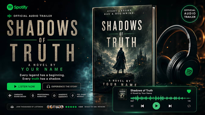 create a cinematic spotify style audio trailer for your book