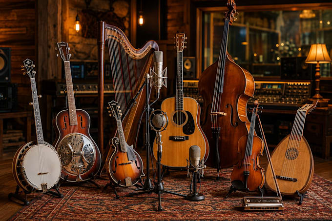 record bluegrass banjo dobro, mandolin, fiddle, guitar harmonica lute,doublebass