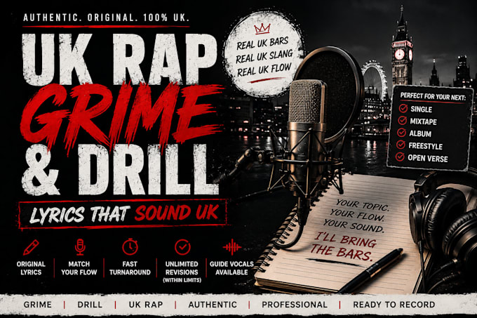 authentic UK rapper, drill and grime rap lyrics ghostwriter