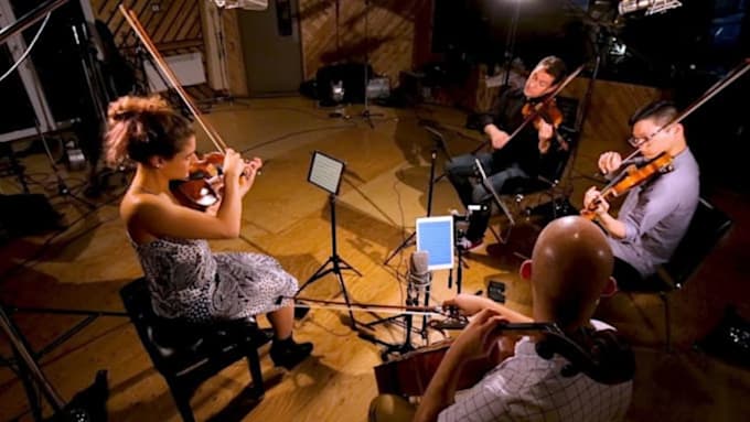 record live strings section, violin, viola, cello, and cbass for your project