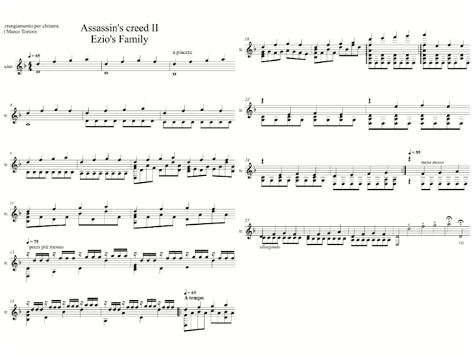 create a classical guitar score from your melody