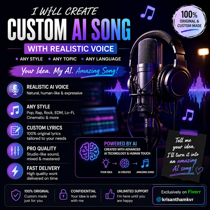 create custom ai song with realistic voice with any style