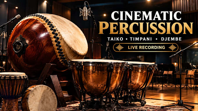 record cinematic taiko, timpani, djembe and world percussion