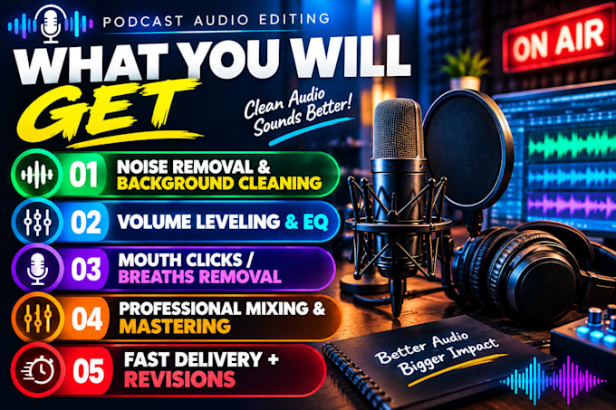 edit podcast audio, remove noise and echo, master for spotify
