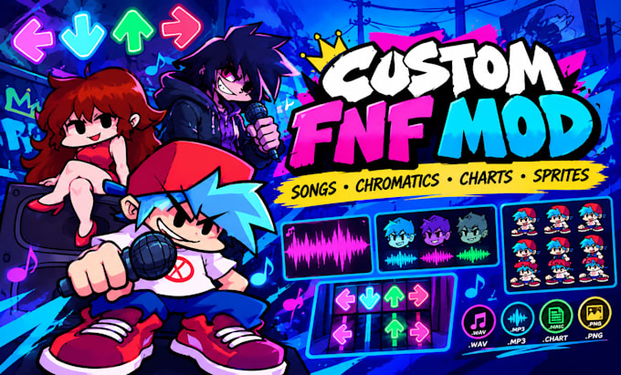 make a custom fnf song, chromatic, chart for your fnf mod, fnf sprite sheet