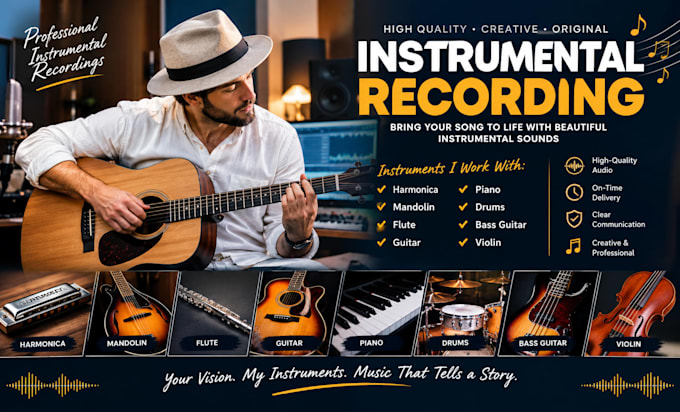 record proffession harmonica, mandolin, flute, guitar, drums