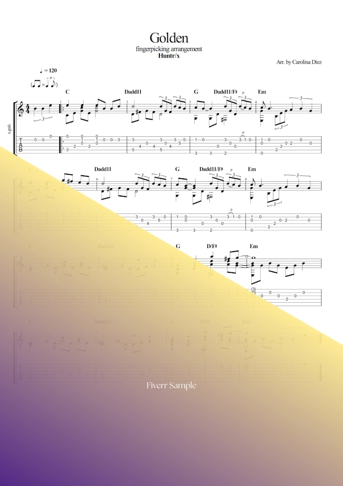 create a fingerstyle guitar arrangement tab for any song