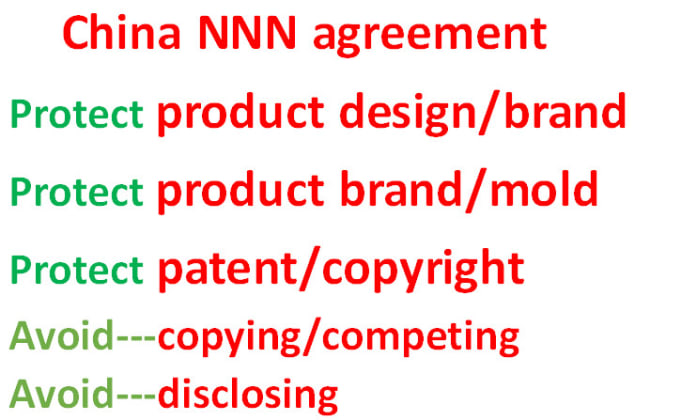 Gig Preview - Draft china nnn agreements for your designed product  mold patent copyright