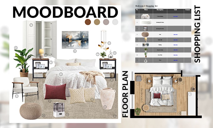 Gig Preview - Create interior design mood board shopping list floor plan