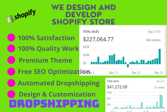 Gig Preview - Build shopify dropshipping store shopify website and single product store