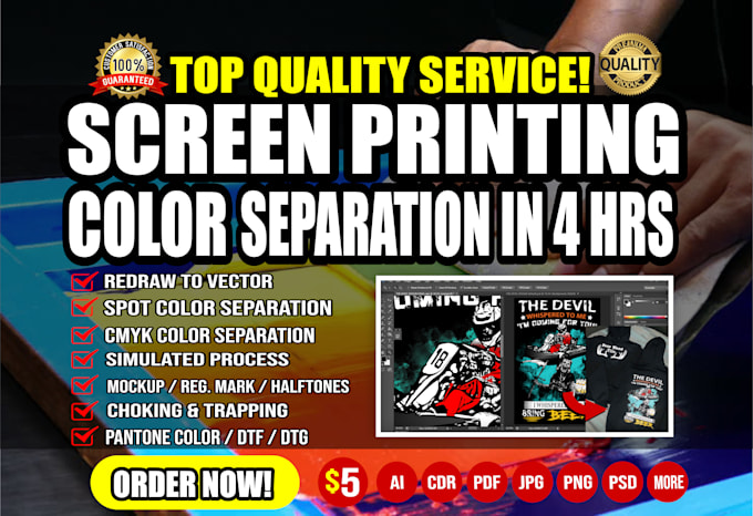 Gig Preview - Do color separation for your screen printing design in 4 hrs