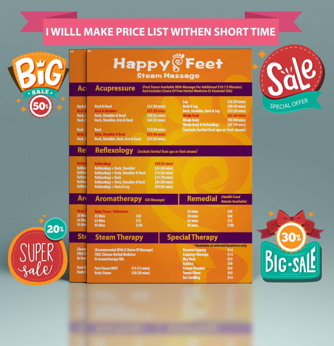 Gig Preview - Make editable pricelist within a short time