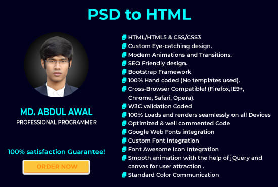 Gig Preview - Convert psd to html  with fully responsive website template