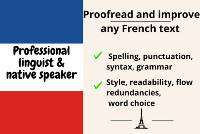 Gig Preview - Proofread, edit, localize, and improve your french text