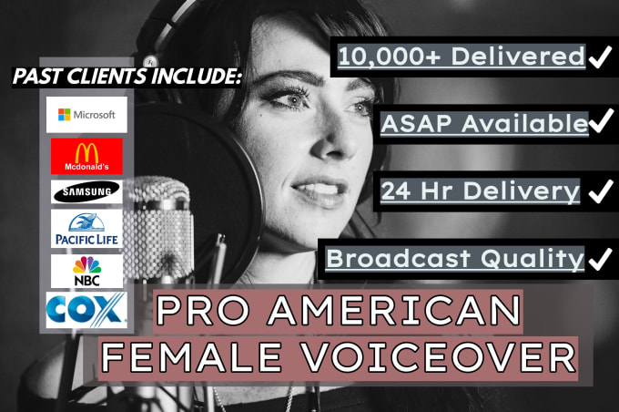 Gig Preview - Record a female american voiceover fast in 24 hours