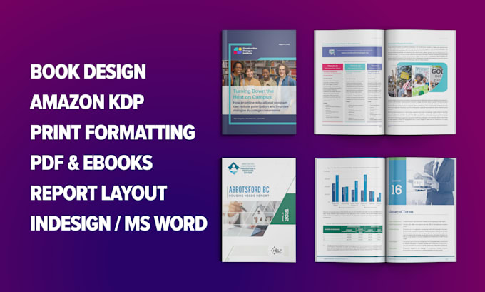 Gig Preview - Do formatting designing of book, report, cover page, pdf, print book, ebook