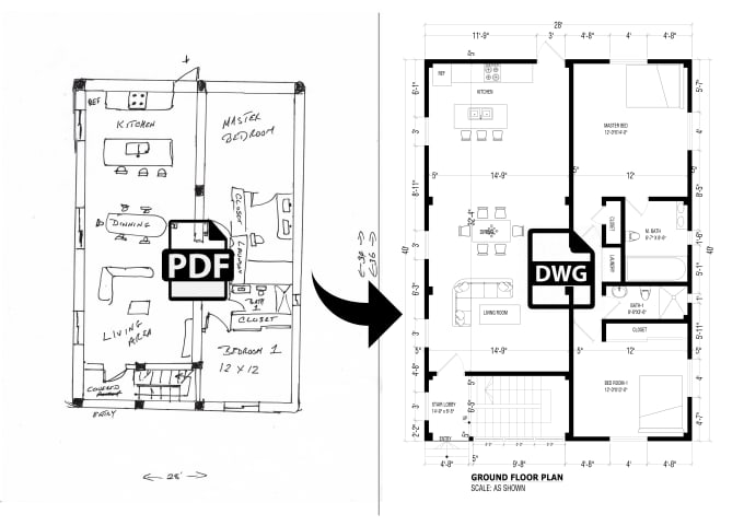 Gig Preview - Convert your pdf, image or sketch drawing to auto cad