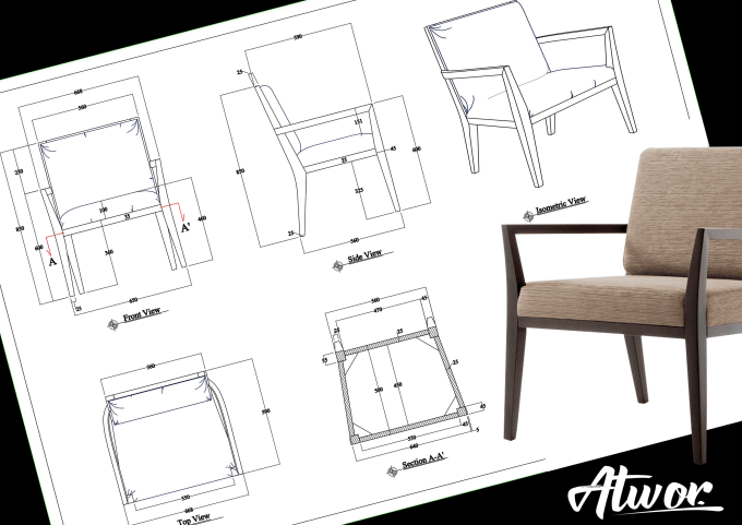 Gig Preview - Design furniture with engineering drawing using autocad