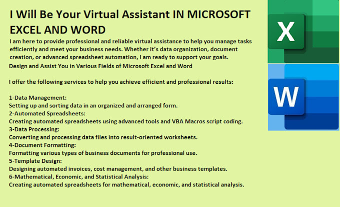 Gig Preview - Be your virtual assistant in advance excel word