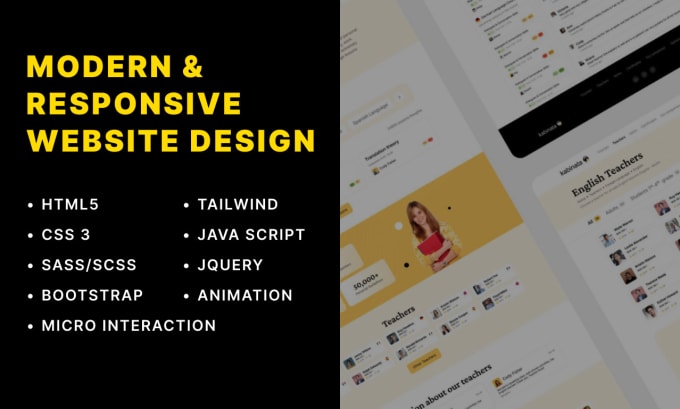 Gig Preview - Design a modern responsive website with HTML CSS bootstrap tailwinds