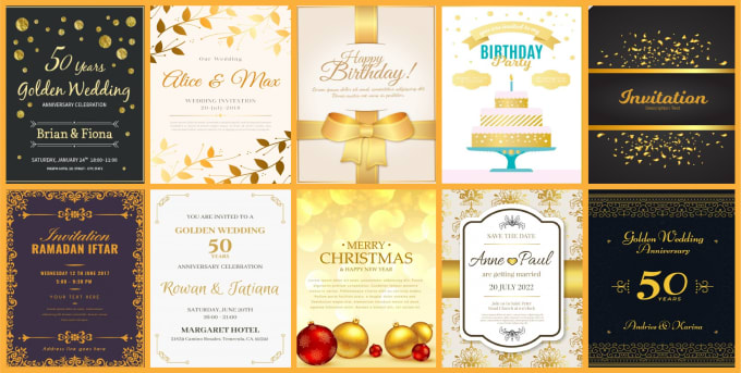 Gig Preview - Design your gold birthday,wedding invitation card in 12hrs