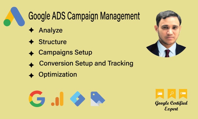 Gig Preview - Setup optimize and manage google ads adwords campaigns