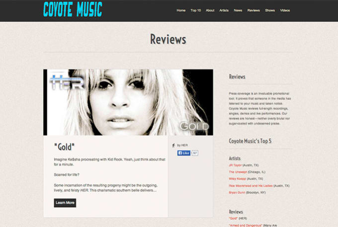 Gig Preview - Review your music and post it on coyote music website