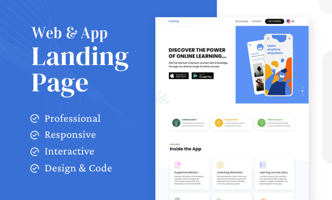 Gig Preview - Do professional app landing page