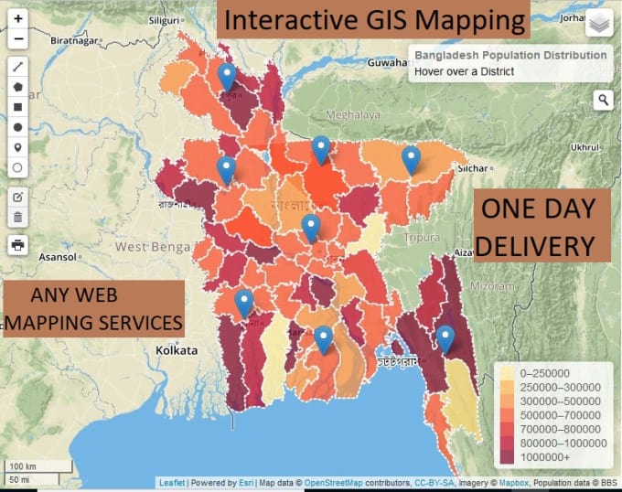 Gig Preview - Do interactive mapping, web map, dashboard in leaflet, mapbox, google maps api