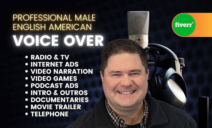 Gig Preview - Record a professional american male voice over in english