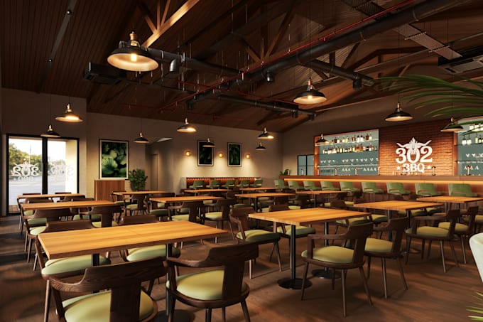 Gig Preview - Render 3d restaurant, pizza, hamburger, coffee tea, wine bar