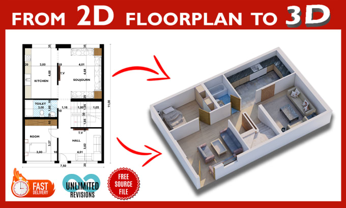 Gig Preview - Transform 2d floor plans into realistic 3d visuals