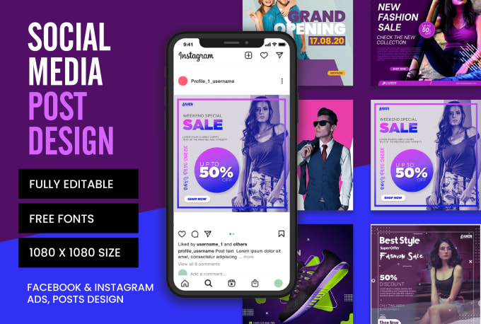 Gig Preview - Design instagram, facebook, or twitter posts, ads