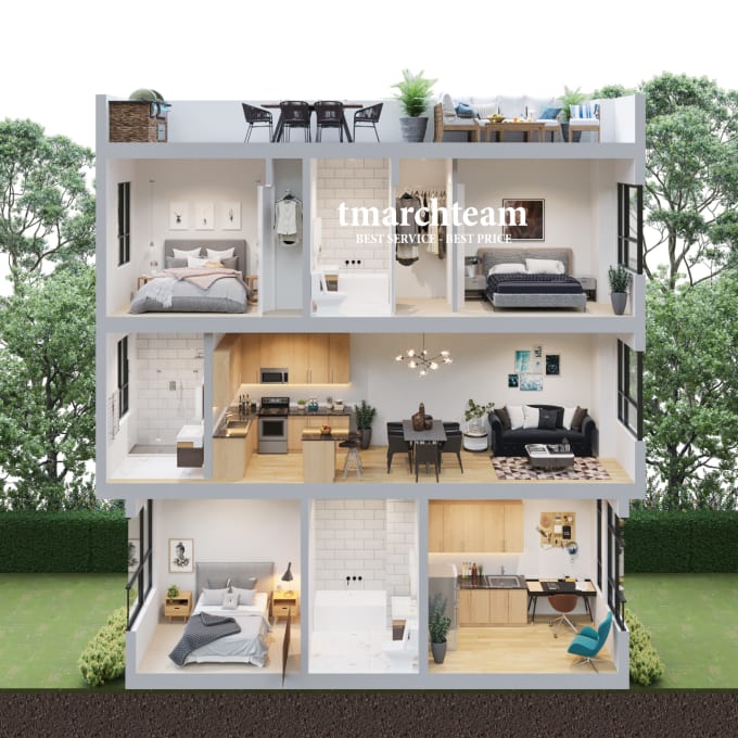 Gig Preview - Create the 3d cross section or 3d cutaway of the house