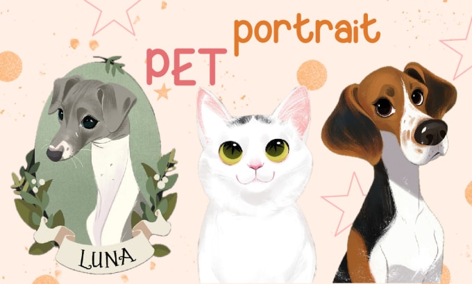 Gig Preview - Draw a cute pet , dog, cat portrait illustration