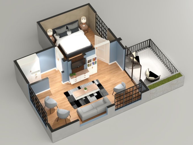 Gig Preview - Create basic 2d and 3d floor plan rendering in sketchup