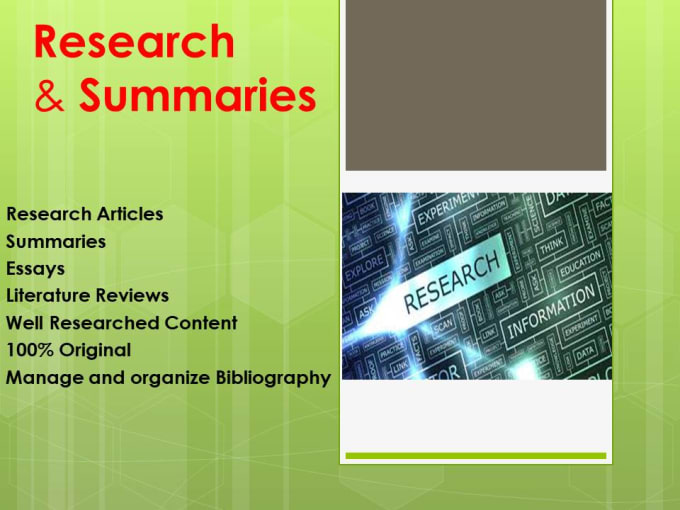 Gig Preview - Research and write summaries