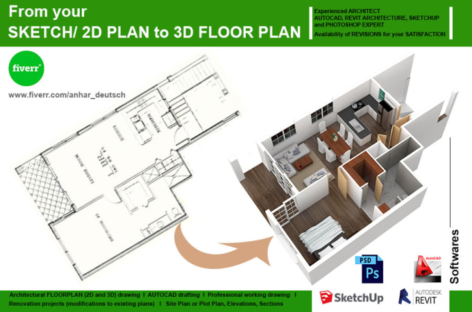 Gig Preview - Be your architect for 2d drawing and 3d floor plan rendering