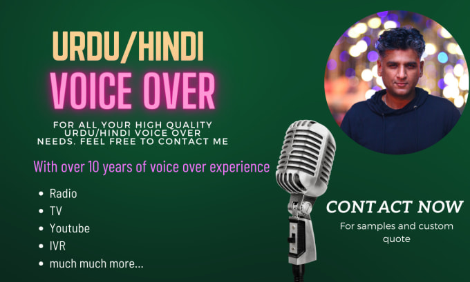 Gig Preview - Record high quality  urdu hindi male voice over for you for TV radio yt etc