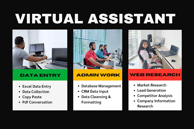 Gig Preview - Be your virtual assistant for data entry, excel data entry, web research work