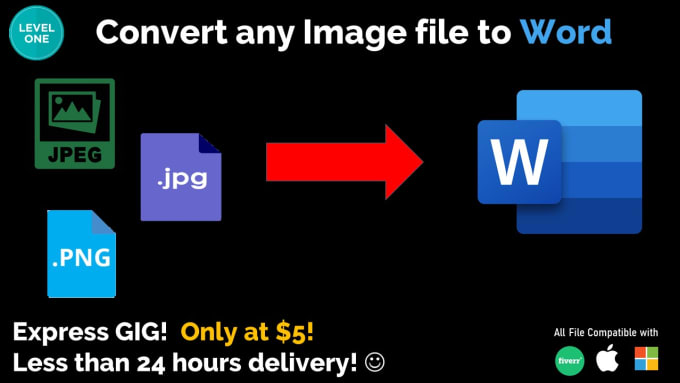 Gig Preview - Convert jpg or png to pdf or word