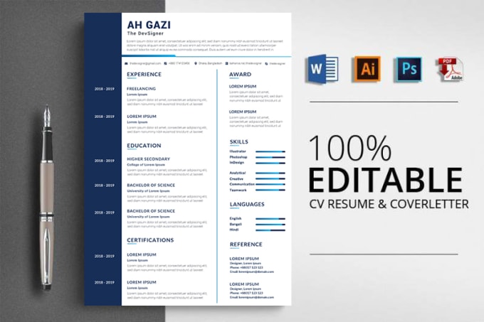 Gig Preview - Design your professional resume, cv, cover letter, portfolio