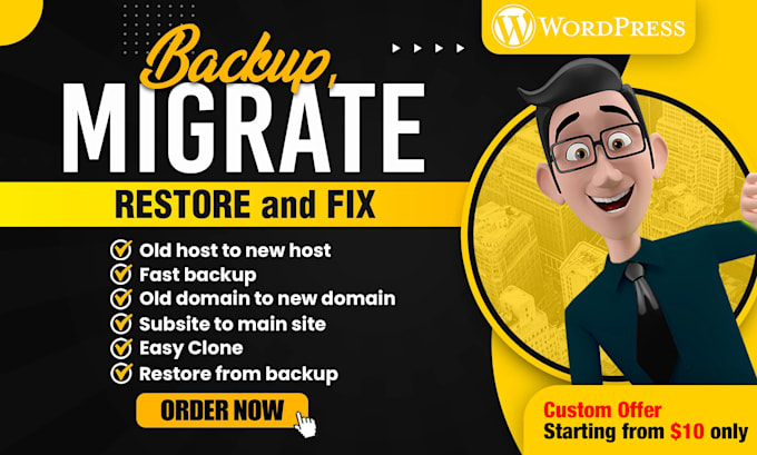 Gig Preview - Migrate wordpress website, restore and backup website